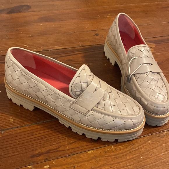Pas De Rouge Marta Nude Woven Leather Loafers w Lug Sole - Picture 3 of 17